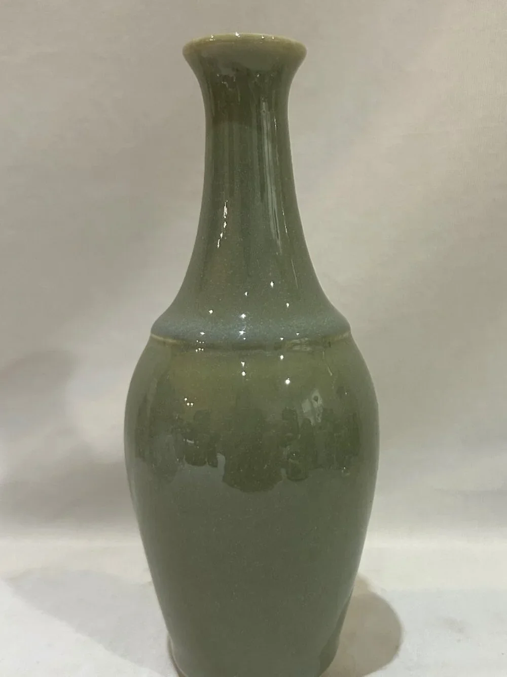 VTG Hand Crafted Celadon Pottery Bud Vase 5 inch Tall Signed